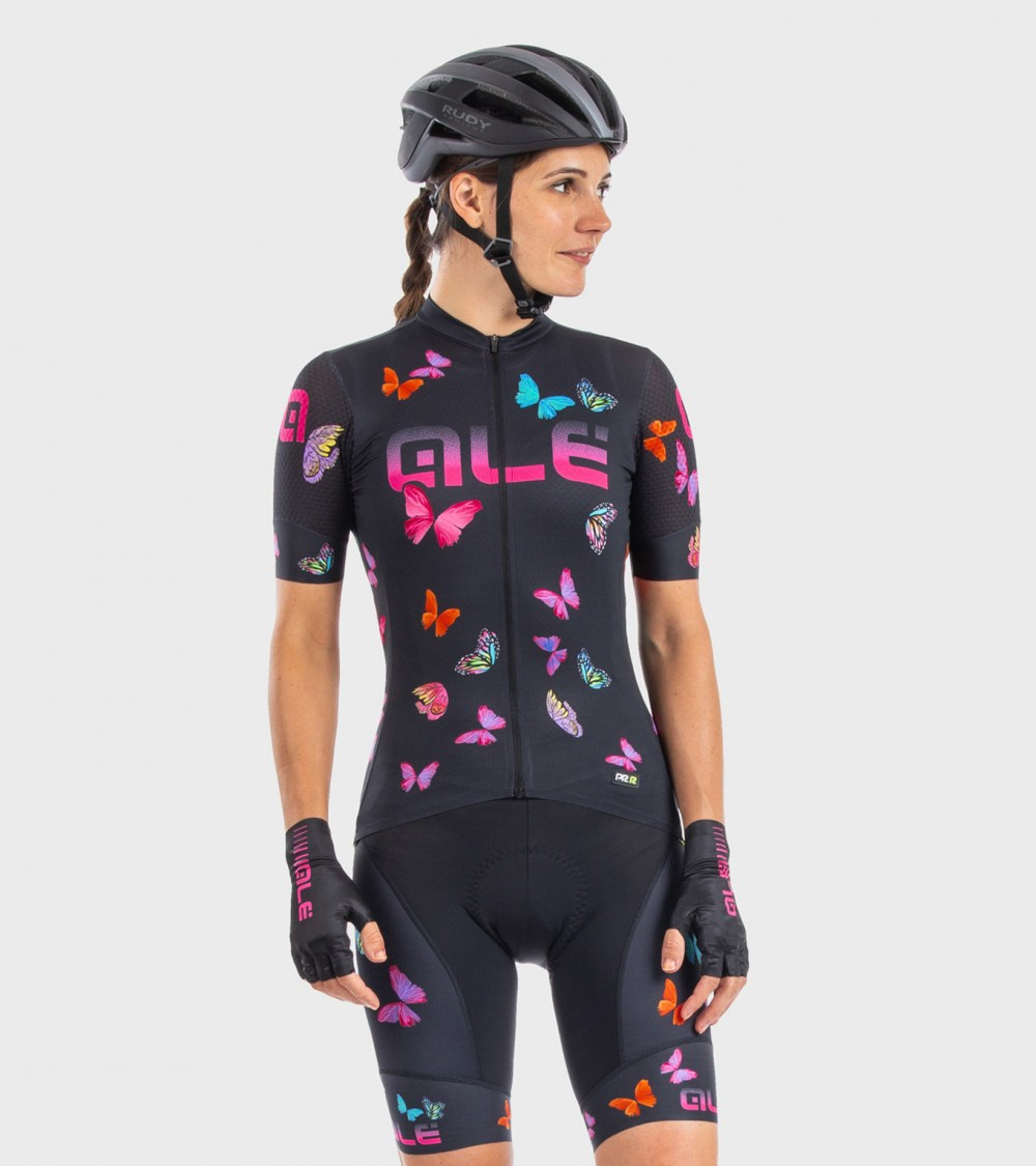Letný cyklistický dres dámsky Alé PR-R Butterfly čierny