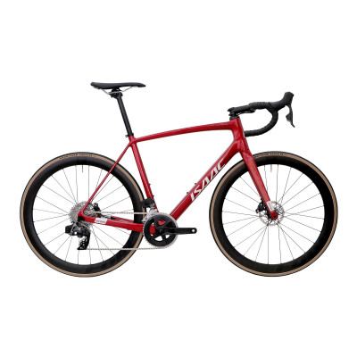 Cestný karbónový bicykel s kotúčovými brzdami Isaac Vitron Lava Red 2023 Shimano 105 DT Swiss červená veľkosť XL