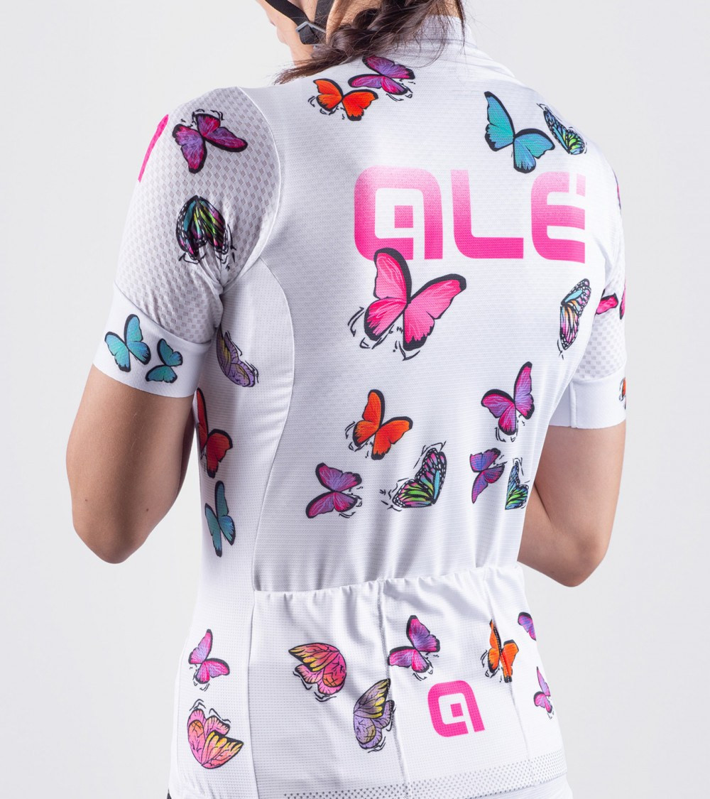 Letný cyklistický dres dámsky Alé PR-R Butterfly biely
