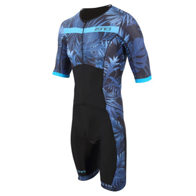 Pánsky triatlonový Trisuit Zone 3 Activate+ Tropical Palm Short Sleeve Full Zip čierna modrá