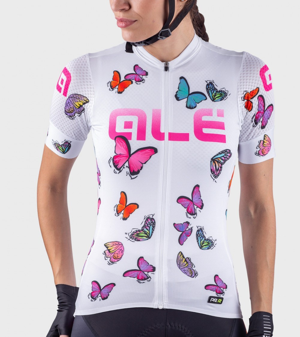 Letný cyklistický dres dámsky Alé PR-R Butterfly biely
