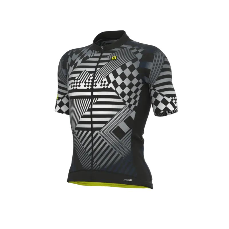Férfi nyári kerékpáros mez Alé Cycling PR-S kockás fekete/fehér