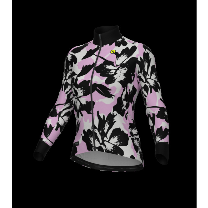 Zateplený cyklistický dres dámský Alé Cycling PR-E Flower černý/růžový