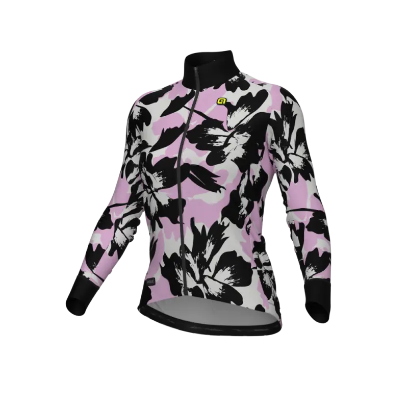 Zateplený cyklistický dres dámský Alé Cycling PR-E Flower černý/růžový