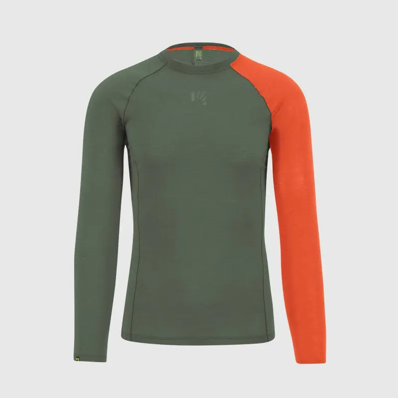 Outdoorové tričko pánske Karpos Dinamico Merino 130 s dlhým rukávom Thyme/Spicy Orange zelené