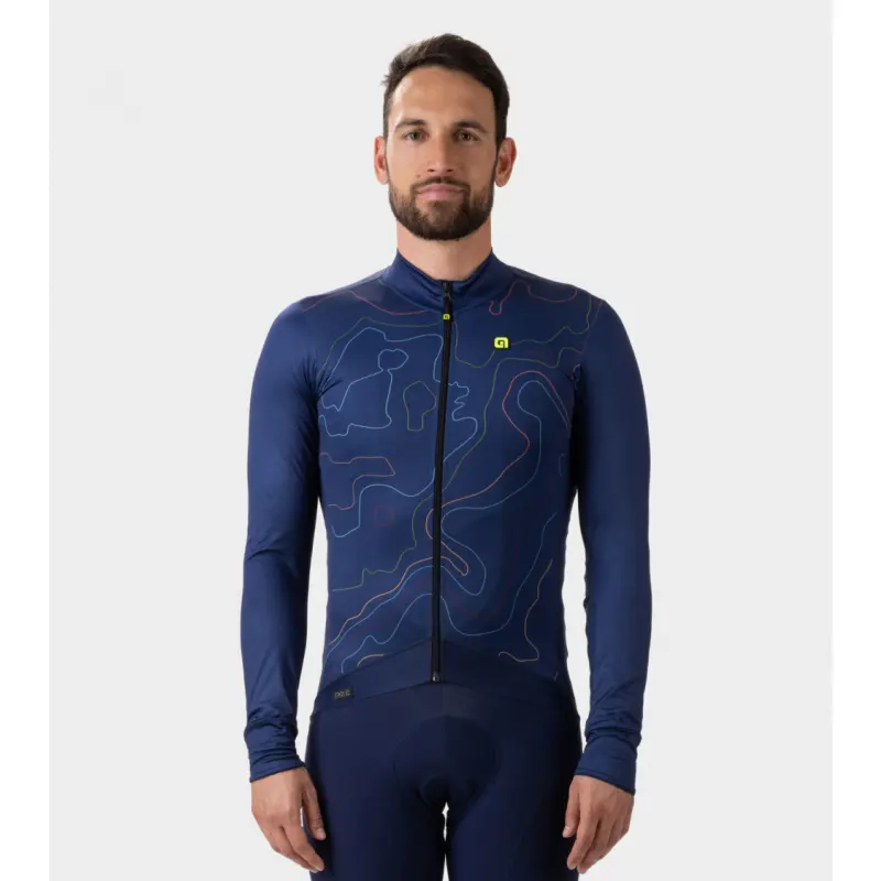 Zateplený cyklistický dres pánsky Alé Cycling Top PR-E modrý