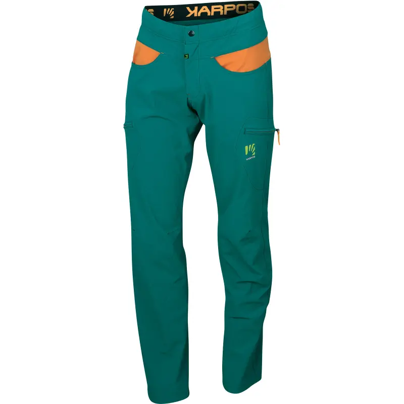 Letné outdoorové nohavice pánske Karpos Dolada modrozelené/oranžové