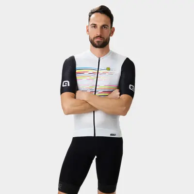 Letný cyklistický dres pánsky Alé Cycling PR-S Logo biely/čierny