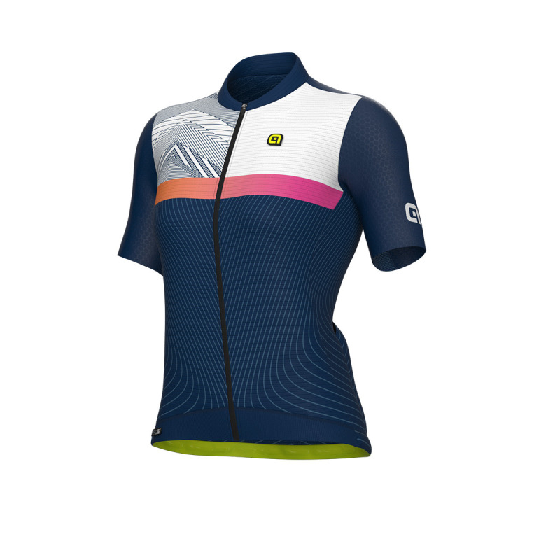 Letný cyklistický dámsky dres Alé Cycling PR-S Zig Zag modrý