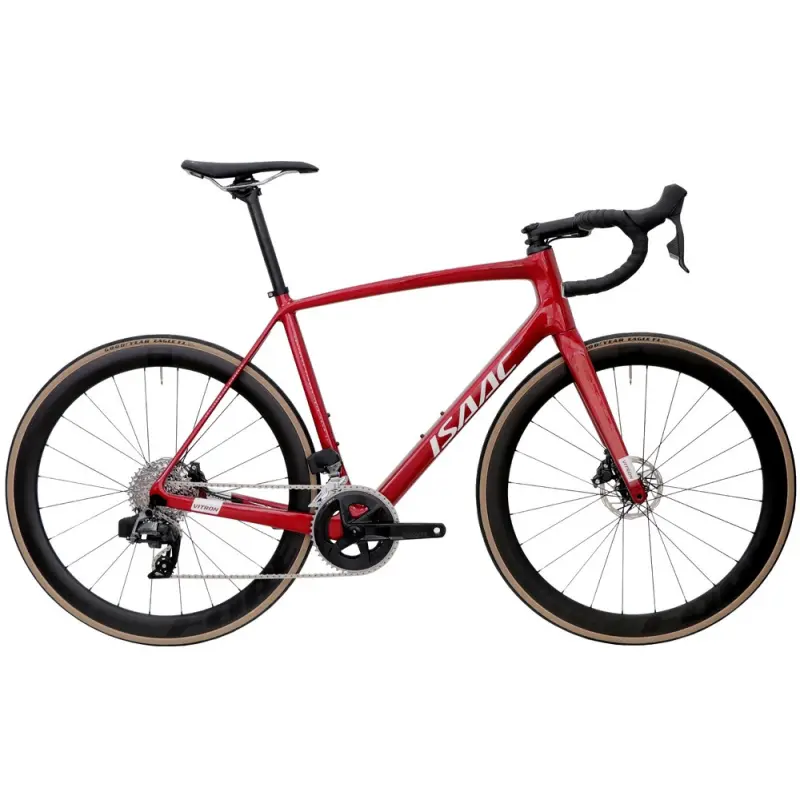 Cestný karbónový bicykel Isaac Vitron Lava Red 2023 Shimano 105 DT Swiss červená s kotúčovými brzdami