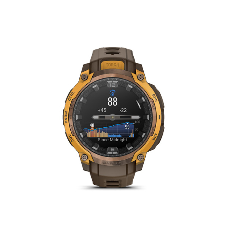 Instinct Crossover AMOLED, Bronze Sunburst, Cocoa silocone band