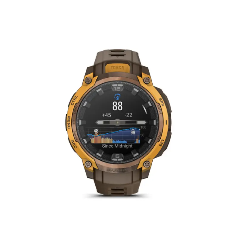 Instinct Crossover AMOLED, Bronze Sunburst, Cocoa silocone band