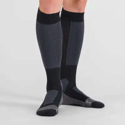 Sportful WARM WOOL LONG PONOŽKY čierne/tmavosivé