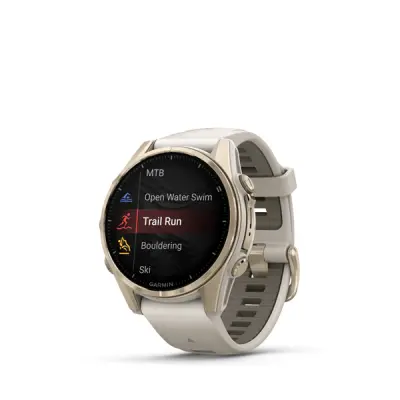fenix 8 - 43mm, AMOLED, Sapphire, Soft Gold, Fog Gray/Dark Sandstone band