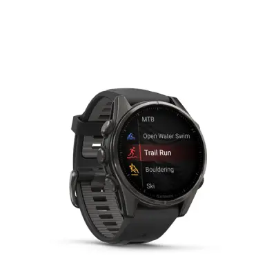 fenix 8 - 43mm, AMOLED, Sapphire, Carbon Gray DLC Titanium, Black/Pebble Gray band