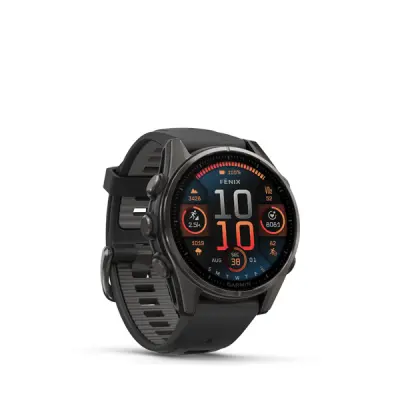 fenix 8 - 43mm, AMOLED, Sapphire, Carbon Gray DLC Titanium, Black/Pebble Gray band