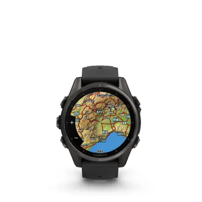 fenix 8 - 43mm, AMOLED, Sapphire, Carbon Gray DLC Titanium, Black/Pebble Gray band