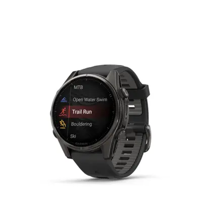 fenix 8 - 43mm, AMOLED, Sapphire, Carbon Gray DLC Titanium, Black/Pebble Gray band