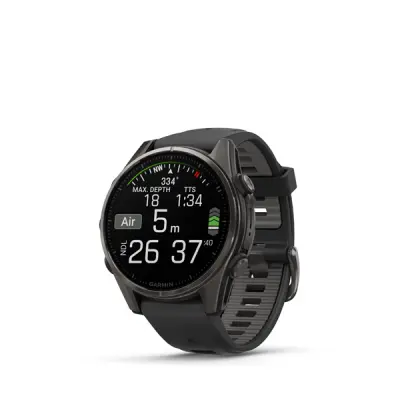fenix 8 - 43mm, AMOLED, Sapphire, Carbon Gray DLC Titanium, Black/Pebble Gray band