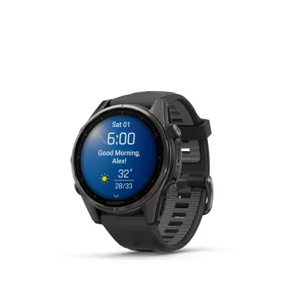 fenix 8 - 43mm, AMOLED, Sapphire, Carbon Gray DLC Titanium, Black/Pebble Gray band