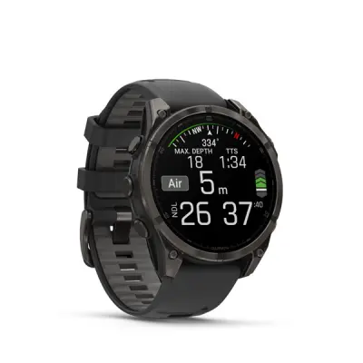fenix 8 - 47mm, AMOLED, Sapphire, Carbon Gray DLC Titanium, Black/Pebble Gray band