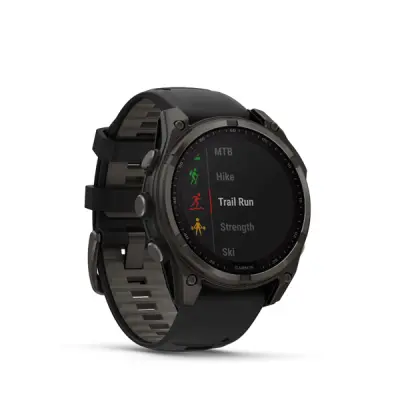 fenix 8 - 47mm, Sapphire Solar, Carbon Gray DLC Titanium DLC, Black/Pebble Gray band