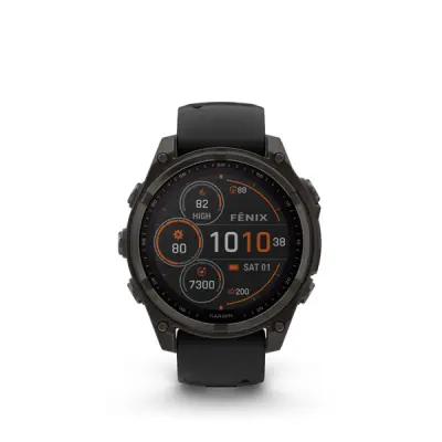 fenix 8 - 47mm, Sapphire Solar, Carbon Gray DLC Titanium DLC, Black/Pebble Gray band