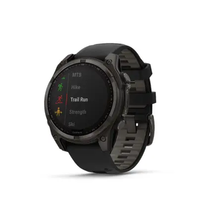 fenix 8 - 47mm, Sapphire Solar, Carbon Gray DLC Titanium DLC, Black/Pebble Gray band