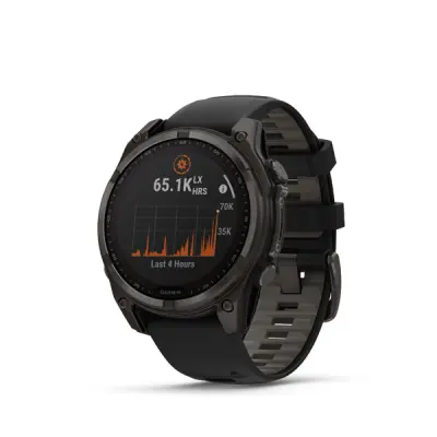 fenix 8 - 47mm, Sapphire Solar, Carbon Gray DLC Titanium DLC, Black/Pebble Gray band