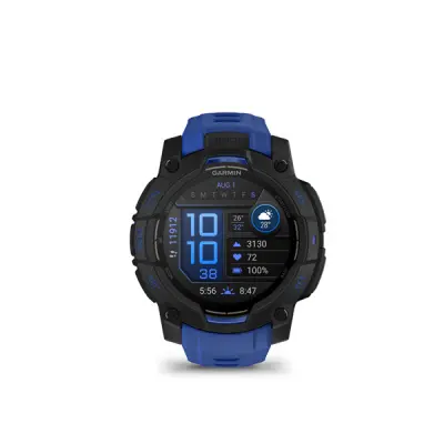 Instinct 3 - 45mm, AMOLED, Black, Bolt Blue silicone band