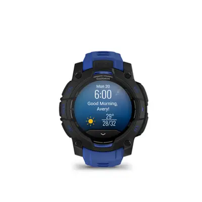 Instinct 3 - 45mm, AMOLED, Black, Bolt Blue silicone band