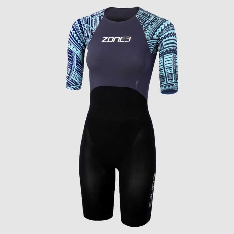 Women's Kona-Target Short Sleeve Swim Skin / Black/Grey/Light Blue