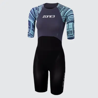 Women's Kona-Target Short Sleeve Swim Skin / Black/Grey/Light Blue