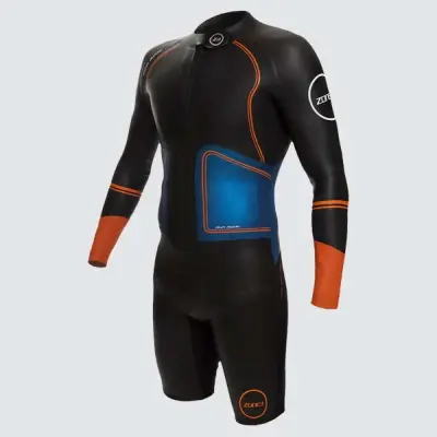 Men's Swim-Run Evolution Wetsuit With 8mm Calf Sleeves / Black/Blue/Orange