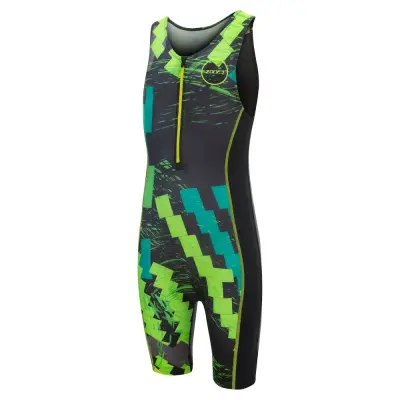 Kid's Adventure Trisuit - Digital Print / Black/Green/Yellow / S