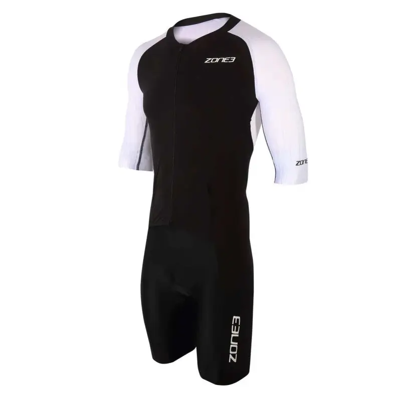 Men's Lava Long Distance Full Zip Short Sleeve Aero Suit / Black/White