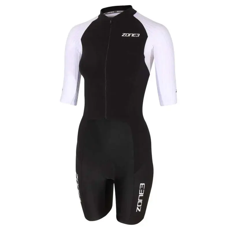 Women's Lava Long Distance Full Zip Short Sleeve Tri Suit / Black/White/Green