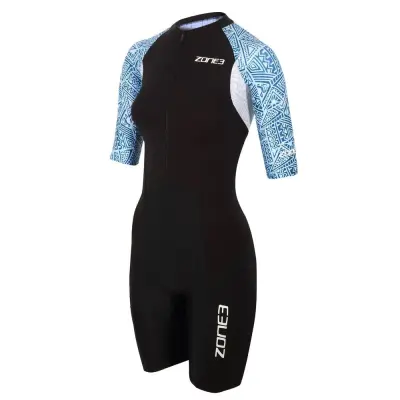 Women's Lava Short Sleeve Trisuit - Kona / Black/White/Blue