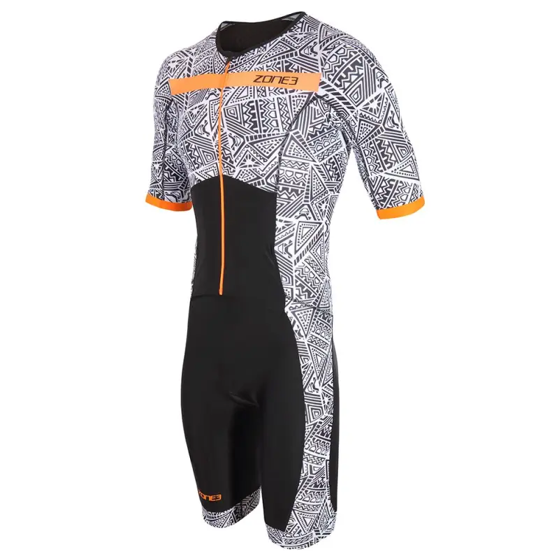 Men's Activate+ Kona Speed Short Sleeve Full Zip Trisuit / Black/White/Orange