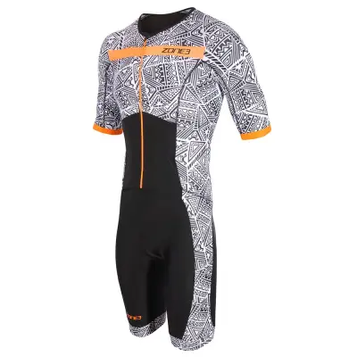 Men's Activate+ Kona Speed Short Sleeve Full Zip Trisuit / Black/White/Orange
