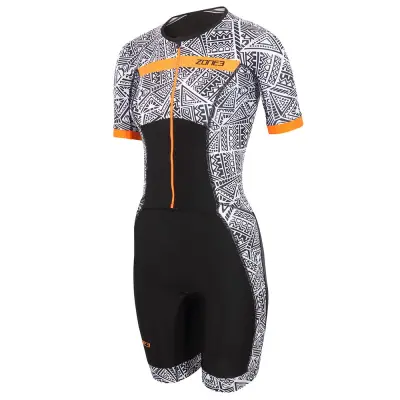 Women's Activate+ Kona Speed Short Sleeve Full Zip Trisuit / Black/White/Orange
