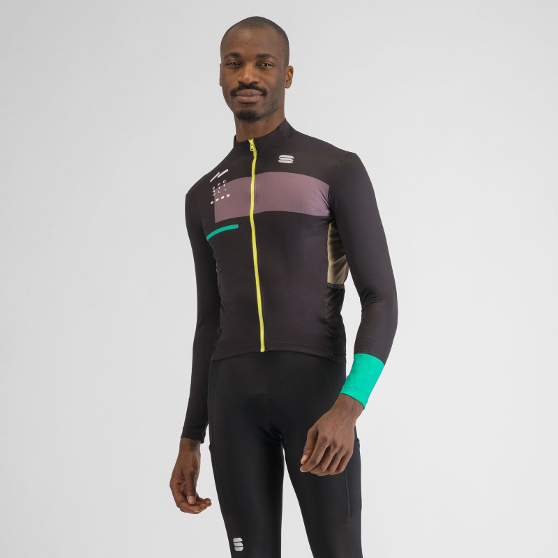 Zimný cyklistický dres pánsky Sportful Breakout Supergiara Thermal čierny/hnedý/zelený