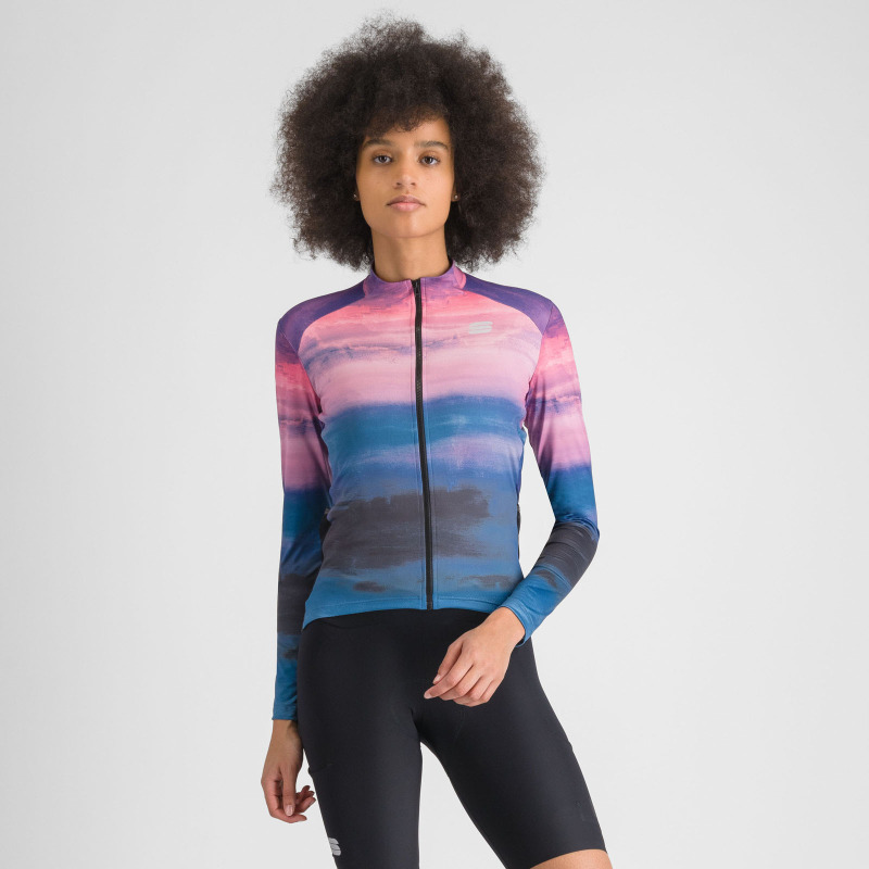 Zimní cyklistický dres dámsky Sportful Flow Supergiara Thermal modrý/růžový